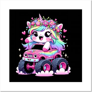 Monster Truck Unicorn Birthday Party Monster Truck kids Girl Posters and Art